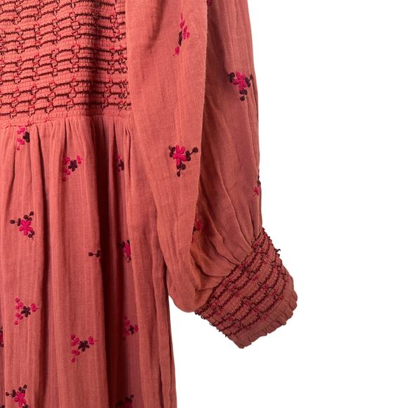 Free People Dahlia Floral Embroidered Smocked Puff Sleeve Boho Pant Jumpsuit - Picture 7 of 11